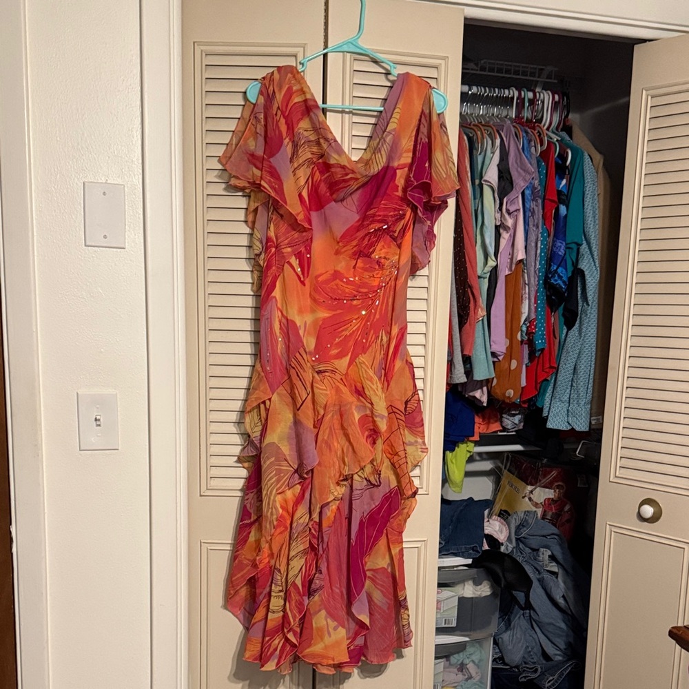 New Directions Asymmetrical Dress in Orange and Pink
